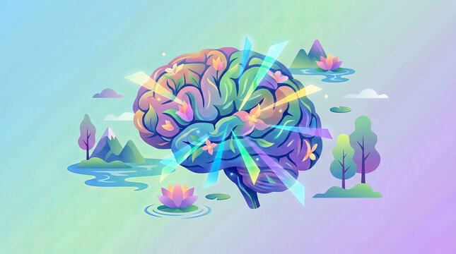 Creative brain and mindful mental wellness concept. Ai