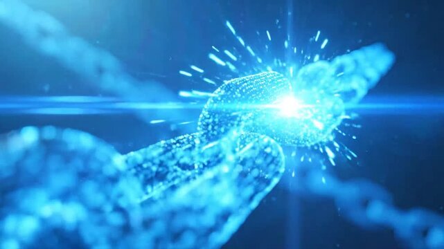 A glowing digital chain representing secure data connection and network technology