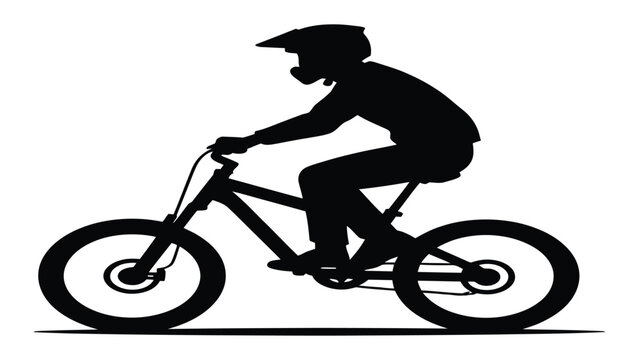 Cyclist silhouette performs a mountain bike maneuver with a clear isolated background for design.