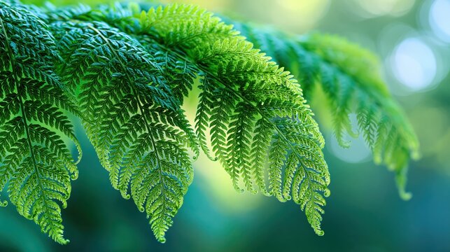 Vibrant Green Fern Fronds Against Soft Background