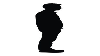 Man silhouette stands in a profile view as a solid black shape representing a person waiting or observing in a neutral setting. © Sad Girl