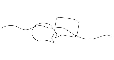 Obraz premium Continuous line drawing, conversation bubbles, dialogue, communication icons, vector illustration