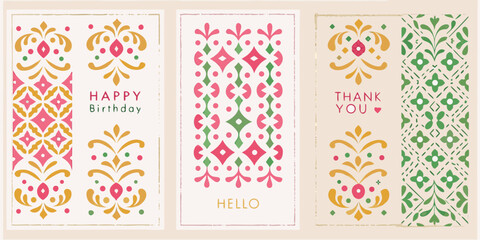 three decorative greeting cards with floral patterns © Ganesh