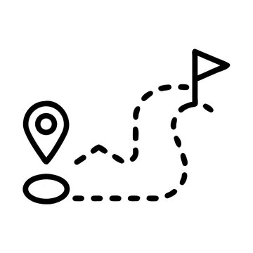 Route map with start point, destination pin, and dotted path.