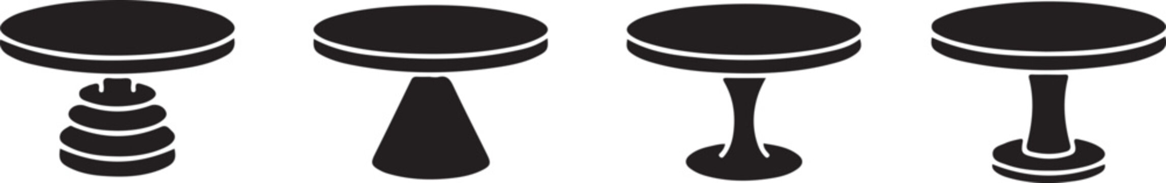Round Table Silhouette Icons Set with Modern Coffee Dining and Pedestal Tables Vector Collection