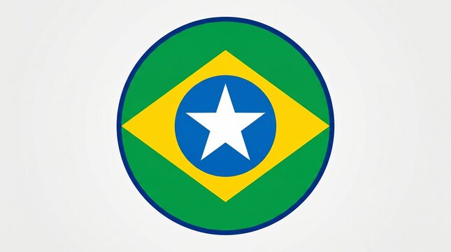 Vibrant circular Brazil national flag with yellow diamond and blue globe star pattern on green background