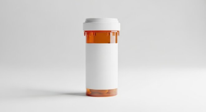 Empty orange prescription pill bottle isolated on white background