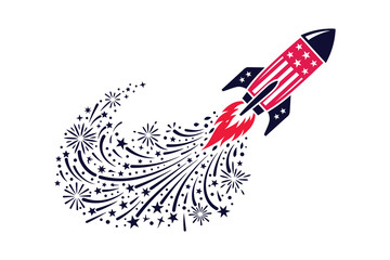 Rocket Launch with Fireworks and Stars © MdAktar