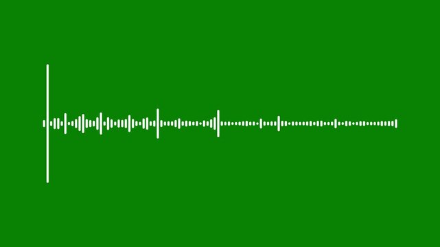 Green and white audio visualization effect, sound waves on transparent green screen background, podcast audio frequency signal meter, music equalizer rhythm bars overlay effect 4k video