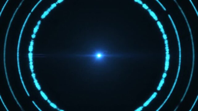 Abstract blue glowing digital equalizer circle on dark background