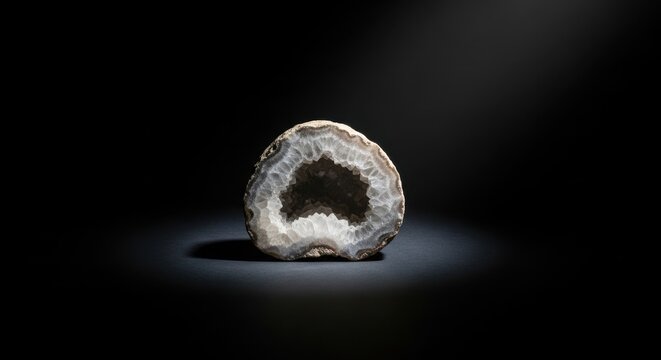 Geode crystal cave interior with white and gray crystalline structure
