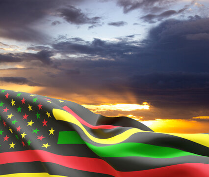 Alternative Juneteenth Flag against the sunset. Juneteenth Freedom Day. June 19, Since 1865