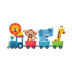 Fototapeta premium Cartoon Animals on a Train: Lion, Monkey, Elephant, Giraffe