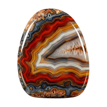 Colorful agate stone with red, orange, and white bands