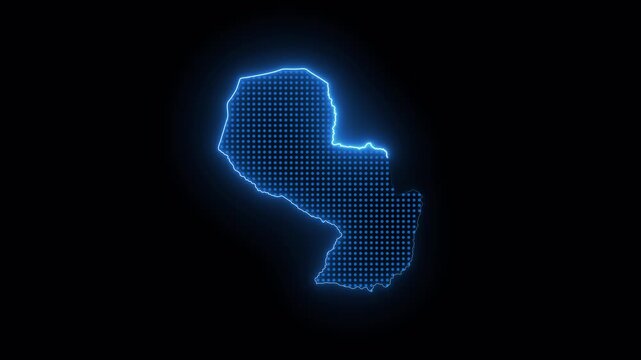 Paraguay Blue Neon Country Map Motion Graphic, Seamless Transparent Loop, 4K