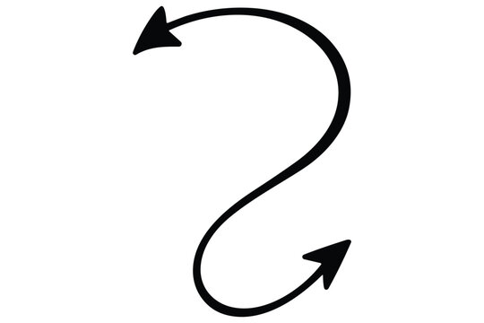 Wavy hand drawn double ended arrow indicating cyclical motion and reverse direction flow patterns