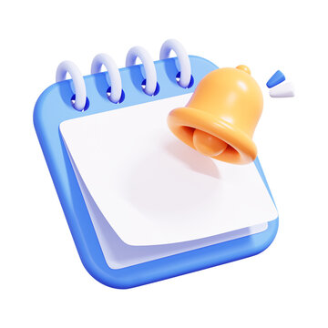 3D Notebook Reminder Calendar Bell Notification Icon PNG Illustration