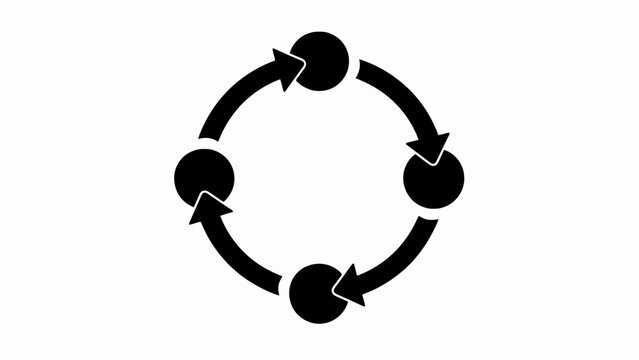 Black circular flow icons, process cycle symbols, workflow arrows, business process vector