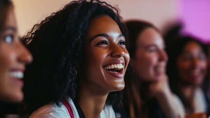 Obraz premium A Captivating Moment Group of diverse women sharing laughter and enjoyment at event