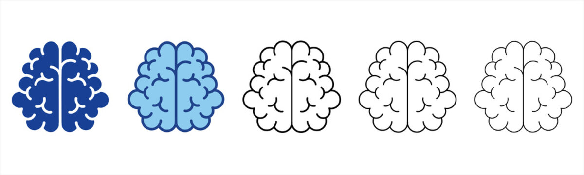 Brain  Icon In Different Color And Outline Style 