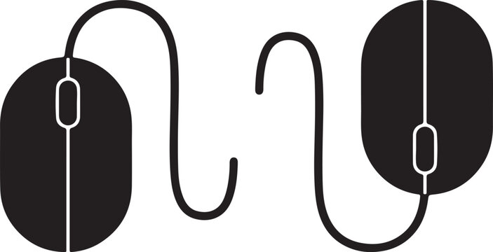 Black computer mouse icons with cord