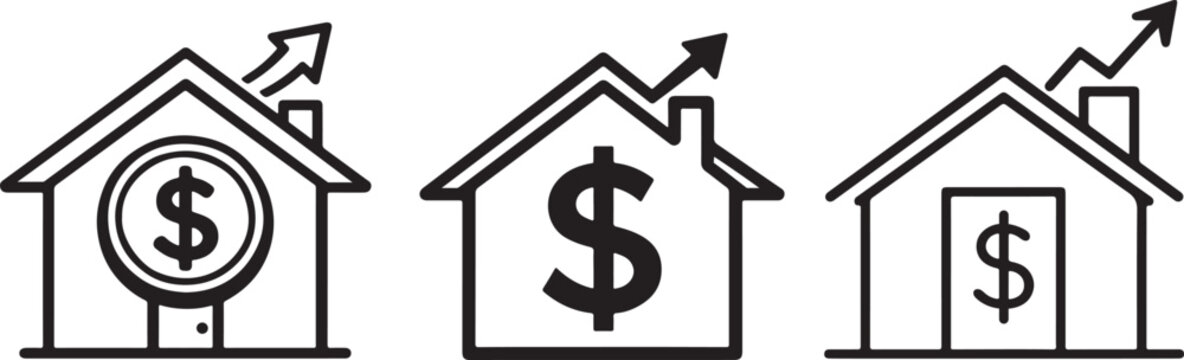 House asset icon with coin and growth arrow representing real estate returns