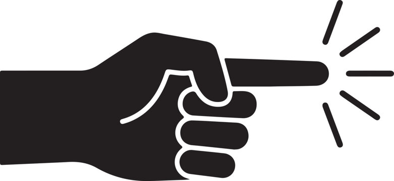 Black hand icon pointing finger with sunburst