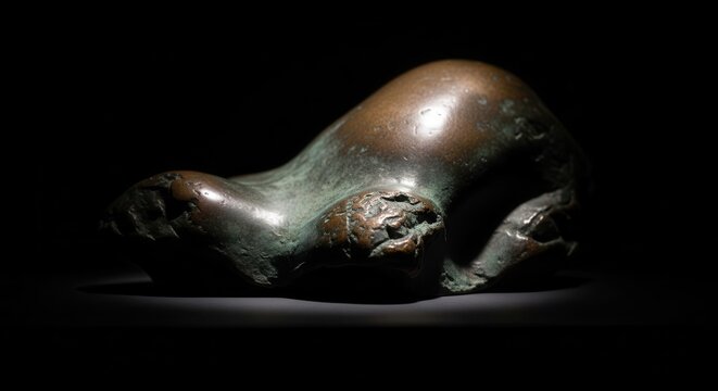 Aged bronze sculpture fragment showcasing intricate patina and weathered texture, an artifact of artistic heritage.