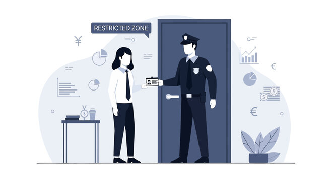 Security Guard Checking ID at Restricted Zone Door