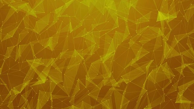 Abstract golden plexus network background, futuristic digital connectivity motion graphics, geometric lines and dots constellation animation, seamless loop media footage 4k video.