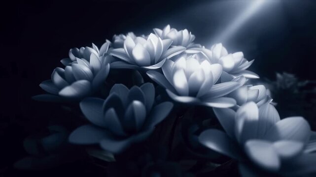 Night blooming datura flowers glowing in moonlight mystical dark atmosphere slow motion footage