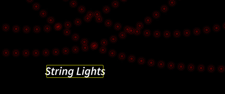 Red string lights on a black background