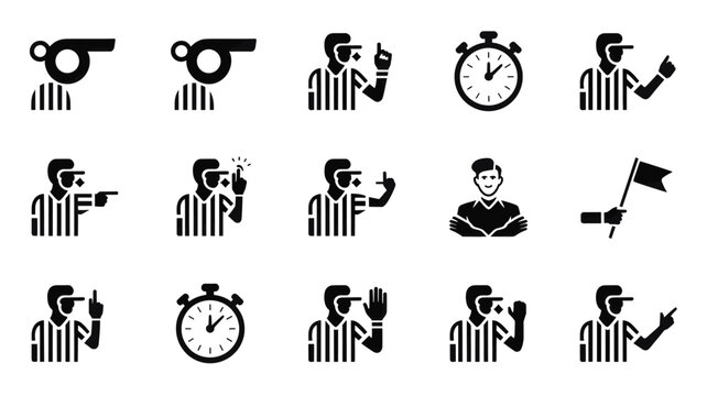 Set of 15 Referee Sport Icon Vector Illustrations