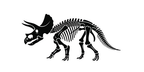 Black silhouette of a Triceratops skeleton isolated on white © DolaMoni