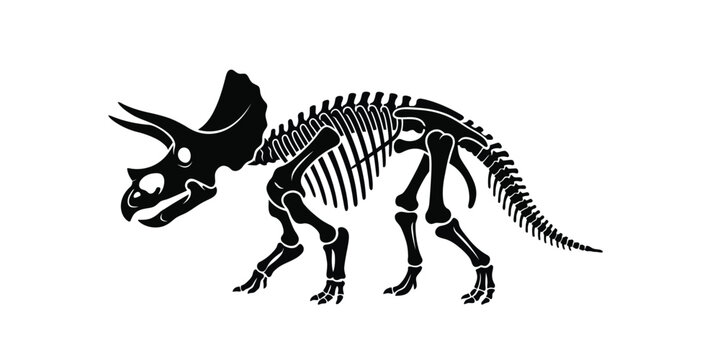 Black silhouette of a Triceratops skeleton isolated on white