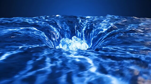 Powerful deep blue water vortex and swirling liquid.