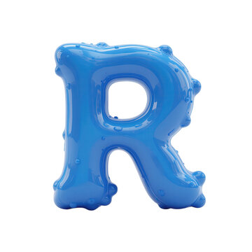 Blue Inflatable Letter R with Water Droplets 3d Render Transparent Background