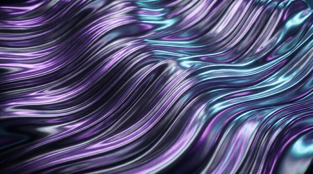 ia generated. Multiple shiny metallic spheres resting on a dark wavy surface with structured parallel channels illuminated by neon pink and cyan lights. Abstract futuristic high-tech concept backgroun