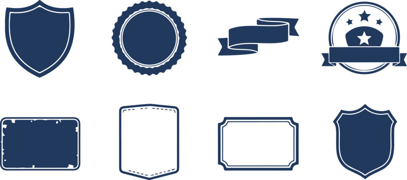 Collection of various stylish badge icons and seals with modern design elements for graphic projects and branding materials