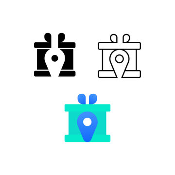 Gift Location Icon Set With Map Pin Symbol For Delivery, Pickup, E‑commerce And Holiday Present