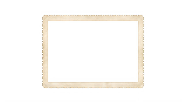 Vintage photo frame with scalloped edges, antique paper border for scrapbooking, aged cream picture frame for nostalgic memory design isolated on Transparent Background