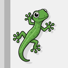 Fototapeta premium Cute Cartoon Green Gecko Climbing Wall - Adorable Reptile Illustration