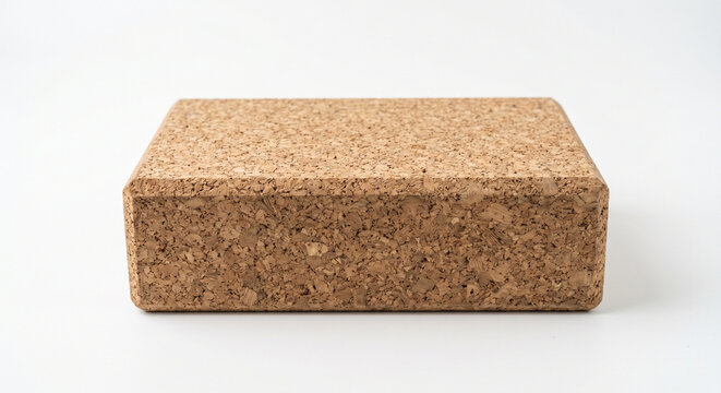 Natural cork yoga block isolated on pure white background