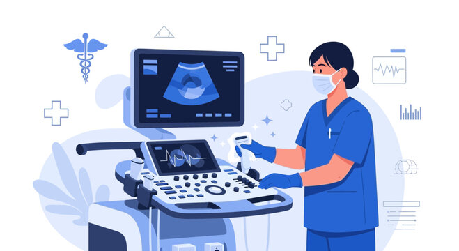 Medical Professional Operating Ultrasound Machine for Fetal Scan in Modern Clinic