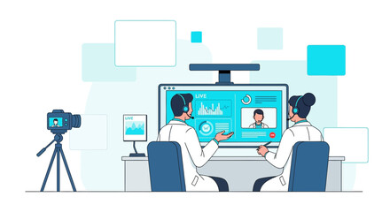 Fototapeta premium Medical Professionals in Virtual Meeting, Live Broadcast, Telemedicine, Online Consultation