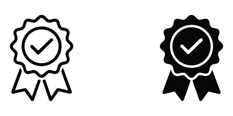 Obraz na płótnie Canvas Award ribbon icon with check mark, stroke and solid fill, representing quality or success