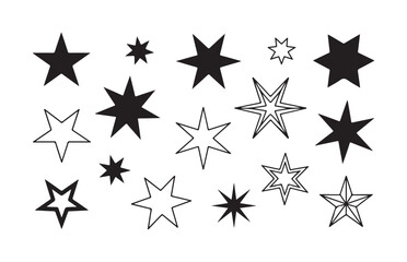 Obraz premium Hand drawn star silhouette collection with various points and outline styles for creative designs.