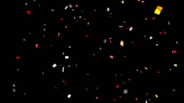 Multicolor Confetti party explosion animation on green screen. 3D animation of exploding confetti falling on birthday party celebration. confetti rain effect overlay green screen alpha channel. 