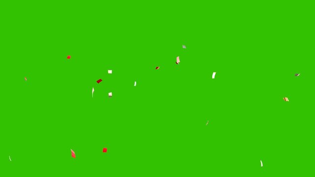 Multicolor Confetti party explosion animation on green screen. 3D animation of exploding confetti falling on birthday party celebration. confetti rain effect overlay green screen alpha channel. 