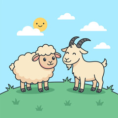 Obraz premium Cute Sheep and Goat Cartoon Collection Farm Animal Character Set